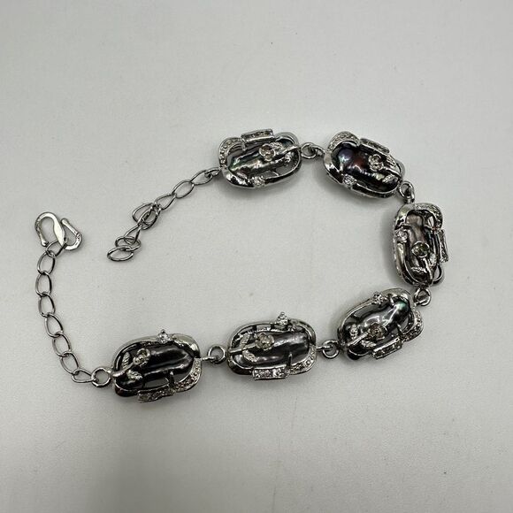 Silver tone metal, biwa pearls and cz accent diamond bracelet! - Picture 8 of 10